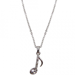 AIM GIFTS 8TH Note Necklace Silver With Crystals